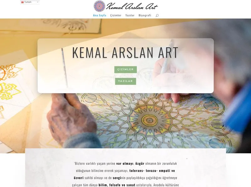 Home page of the Kemal Arslan Art portfolio website built by Radar WFP