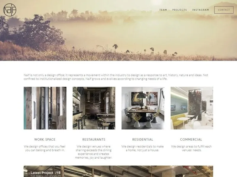 Home page of the Naif Tasarım interior architecture website built by Radar WFP