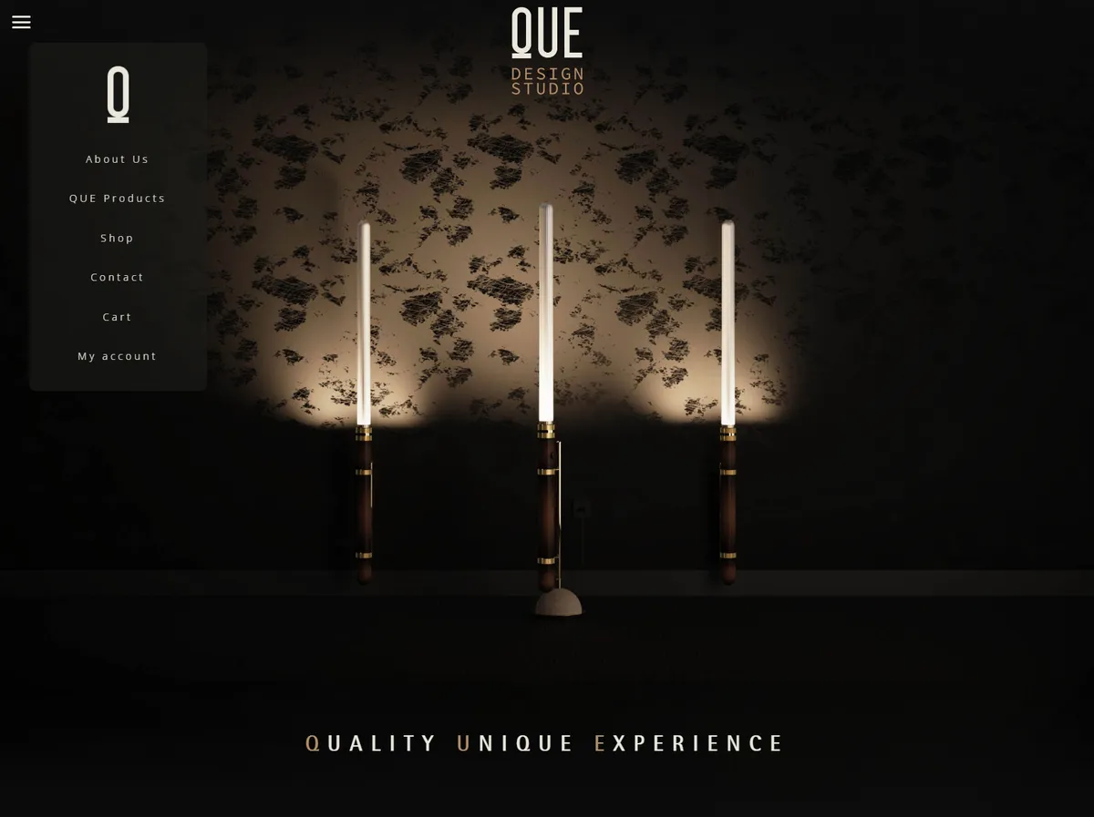 Home page of the Que Design Studio website built by Radar WFP