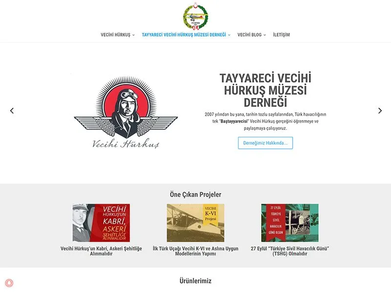 Home page of the Tayyareci Vecihi website built by Radar WFP
