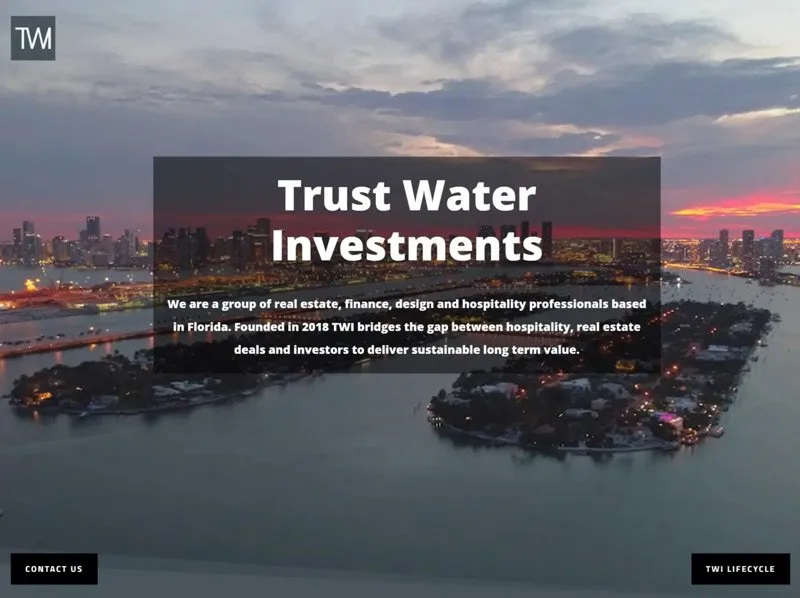 Home page of the Trustwater Investments website built by Radar WFP